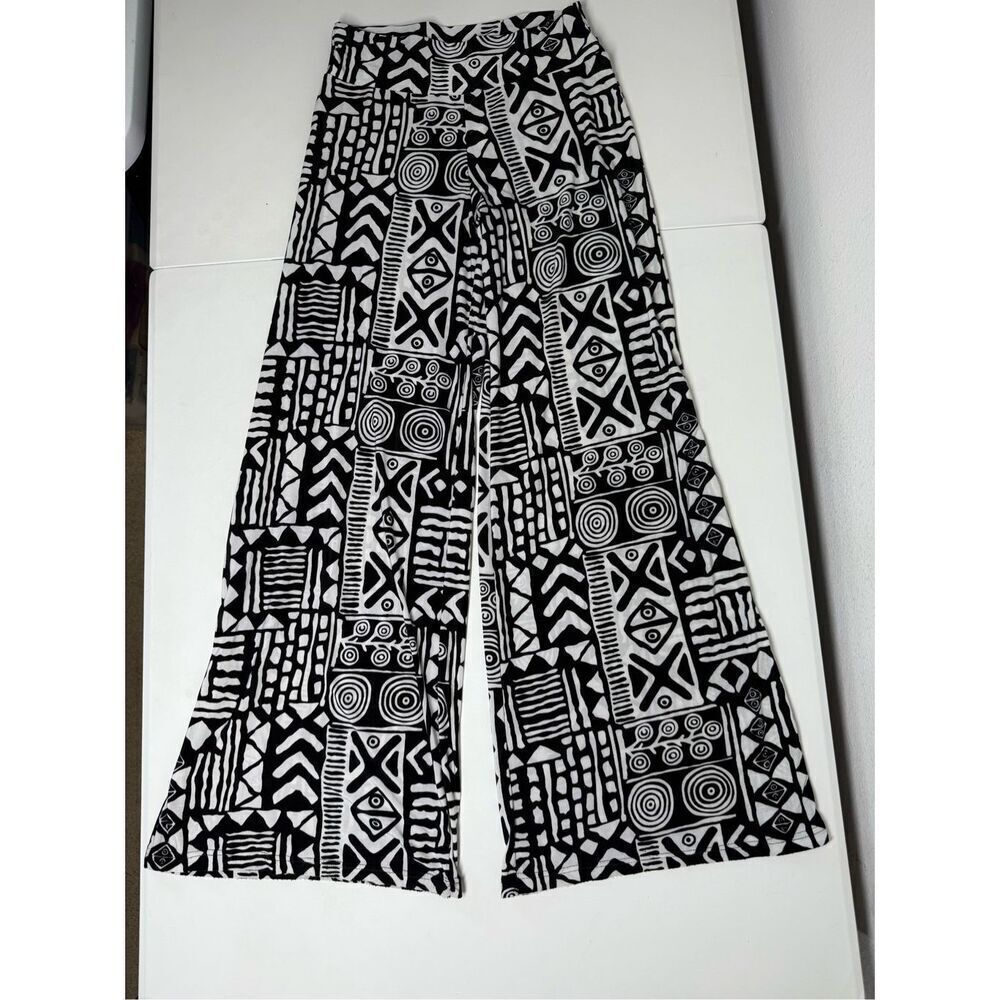 Sho Sho Women's Black White Patterned Pants Wide Leg Elastic Waist Size S/M Note